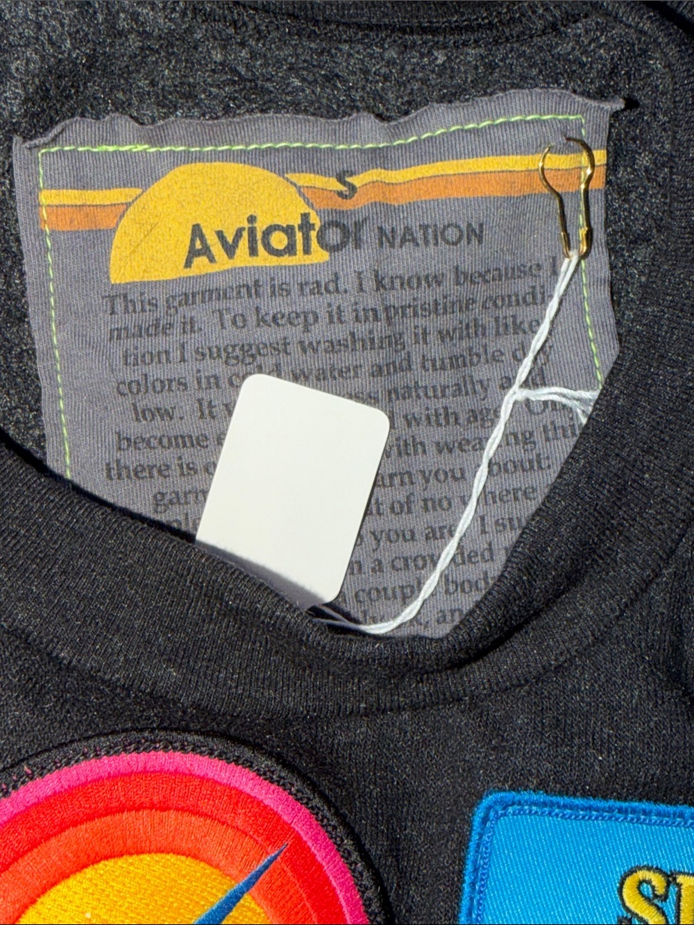 New Aviator Nation VINTAGE PATCH RELAXED CREW SWEATSHIRT -BLACK Small - Picture 9 of 10